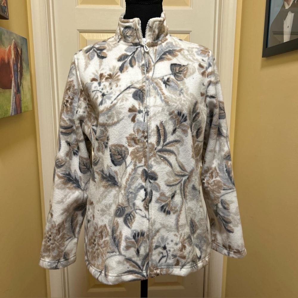 Alfred Dunner Cream and Gray Floral zip Jacket